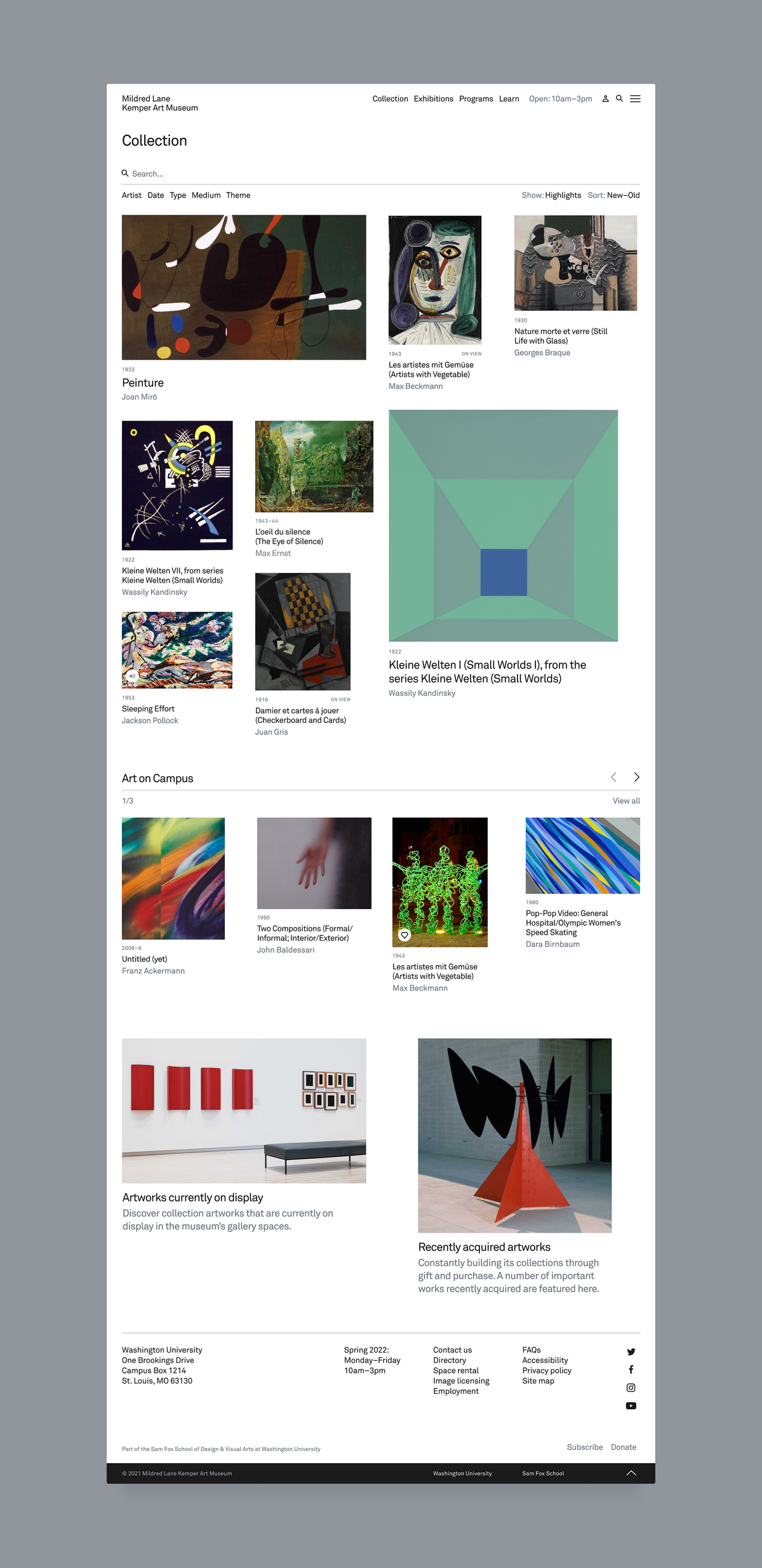 Image of the Collection landing page for the Kemper Art Museum website.